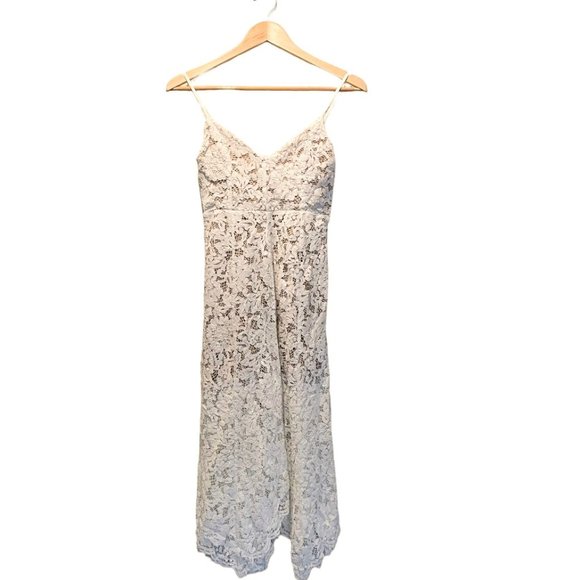 Lulu's Women's Dress One Wish Lace Midi V Neck Spaghetti Strap Sleeveless White - Picture 5 of 6